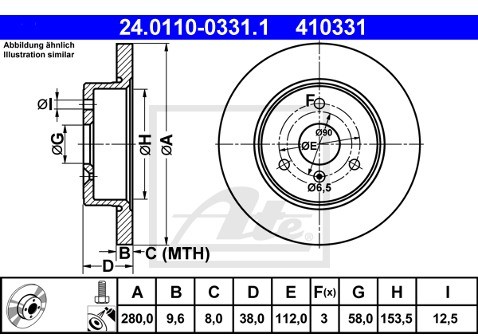 ATE TARCZA HAM 24.0110-0331.1 SMART FORTWO CABRIO ELECTRICDRIVE 13-  24.0110-0331.1