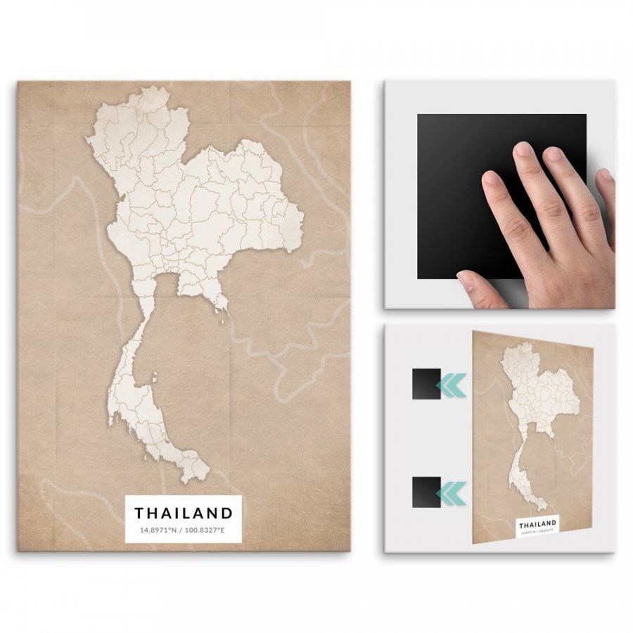 Pix4home Plakat metalowy Mapa Vintage Tajlandia L POS-L-04367