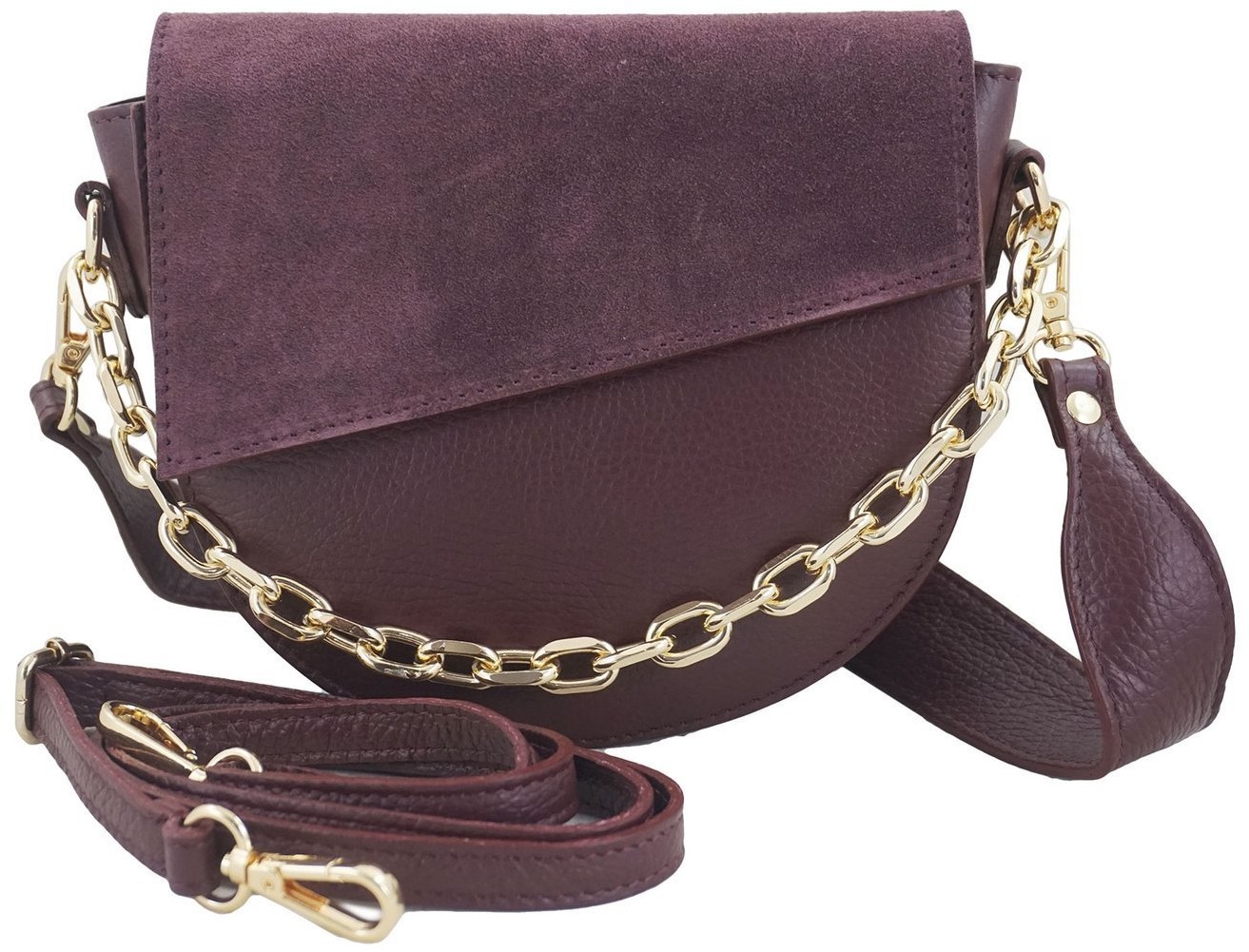 Barberini's Torebka skórzana z ozdobnym łańcuszkiem - Bordowa 891-5