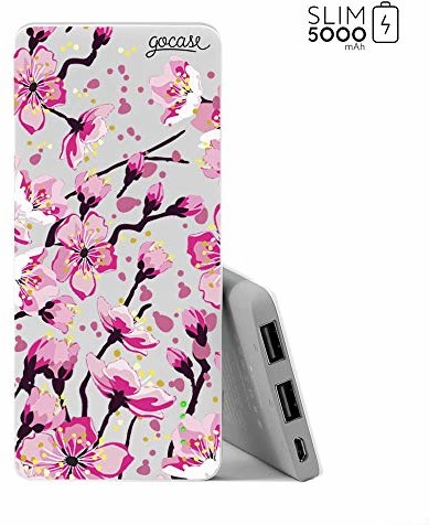 Gocase Gocase Pink Cherry Blossoms powerbank 5000 mAh Dual USB biały powerbank z ciśnieniem i wskaźnikiem ładowania CBP-PB5