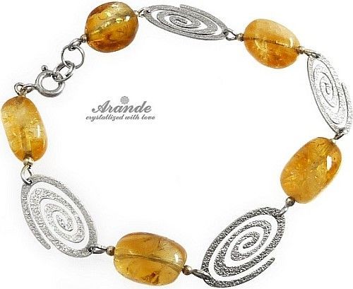 Arande Naturalny Cytryn Piękna Bransoletka Srebro 3452425641