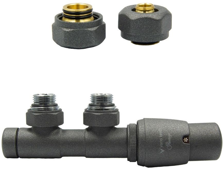 Varioterm Zawór termostatyczny TWINS ze złączką PEX/CU - grafit strukturalny alu-pex - PEX 16 mm prawa TSGS0205CFK/P(Pex)