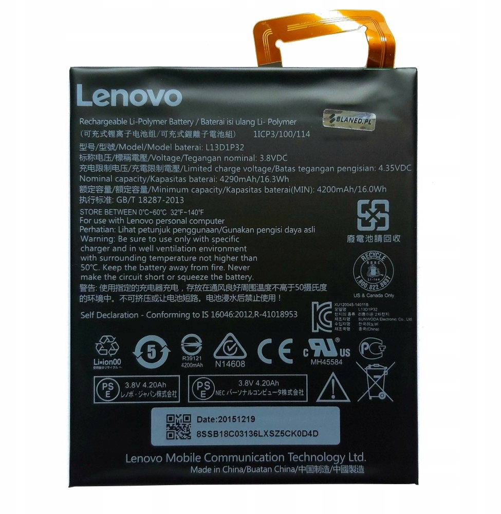 Lenovo Bateria L13D1P32 Ideapad A8-50 4200mAh