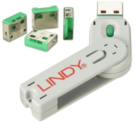 LINDY USB Port Lock (4 sztuki) z kluczem, zielony 40451