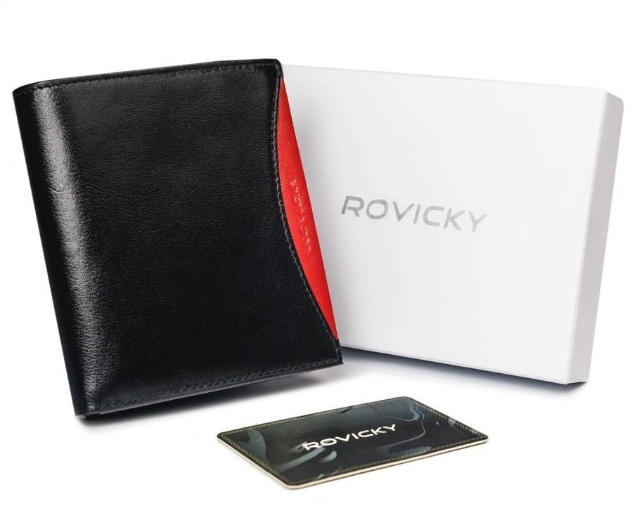 Rovicky Pojemny portfel męski z naturalnej skóry licowej z ochroną RFID