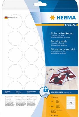 Herma Sicherheitsetiketten wei 40 mm rund Folie 600 St. - 4234