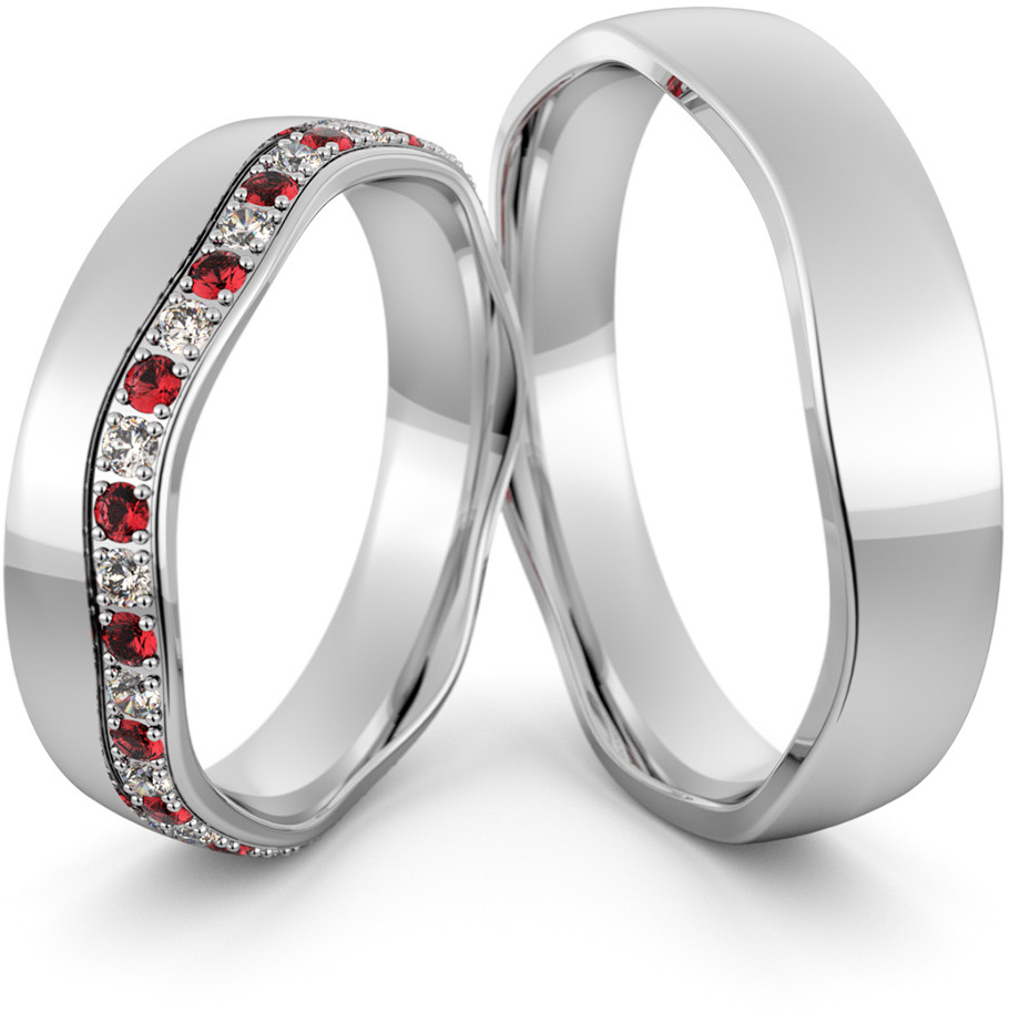 Eminence Obrączki srebrne falowane z rubinami - wzór Ag-469 Ag-469-6