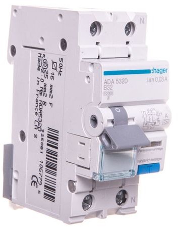 Hager POLO Wyłącznik różnicowo-nadprądowy 2P 32A B 0,03A typ A ADA532D