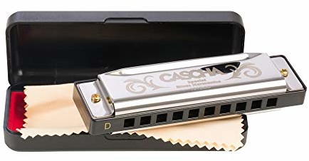 CASCHA CASCHA Harmonijka D-dur w zestawie etui i ściereczka do czyszczenia, specjalna harmonijka na usta Blues, dla początkujących i dzieci, srebrna, HH 2165 HH 2165