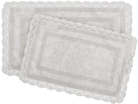 Laura Ashley Crochet Cotton 17x24/21x34 in. 2-Piece Bath Rug Set, Light Grey