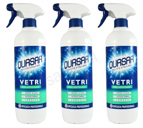 Quasar Zestaw Quasar Vetri Amoniak - profesjonalny płyn do mycia szyb w sprayu ( 3 x 650 ml ) 8E5E-152BF