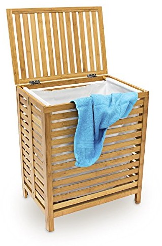 Relaxdays skrzynia na pranie drewniane pudełko na wys. x szer. x głęb. 60 x 50,5 x 35,5 cm bambus pranie za pomocą jednego pojemność wynosząca 100 litrów jako torba na pranie z pokrywką luftdurchlaess 10018978