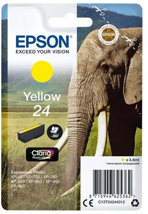 Epson EPSON 24 ink cartridge yellow standard capacity 4.6ml 360 pages 1-pack blister without alarm C13T24244012