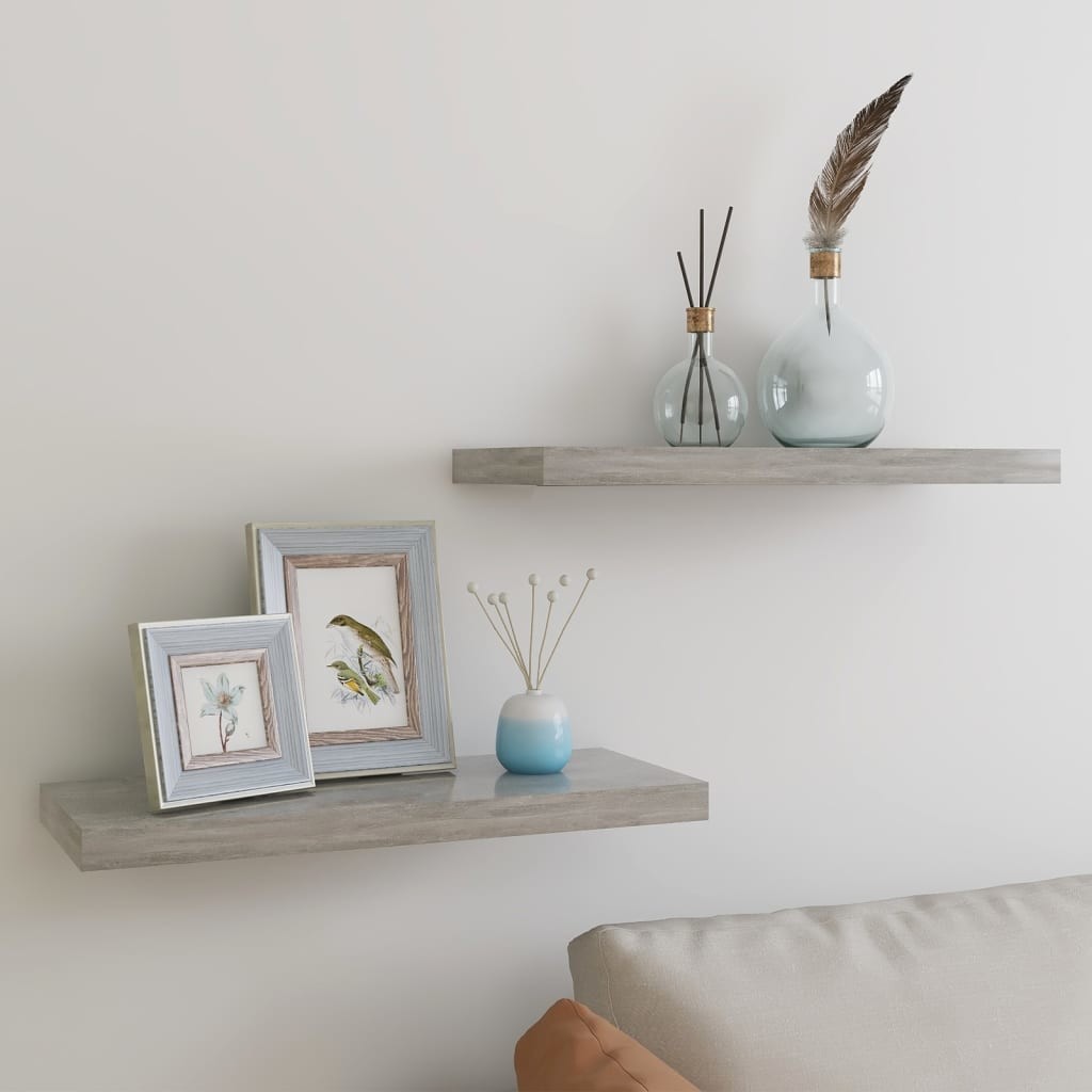 vidaXL Półki ścienne, 2 szt., szarość betonu, 60 x 23,5 x 3,8 cm, MDF vidaXL