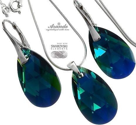 Arande SWAROVSKI komplet+łańcuszek EMERALD SREBRO 4379696222