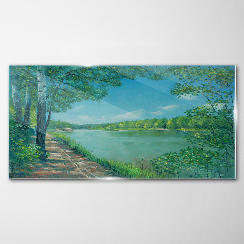 PL Coloray Obraz na Szkle Malarstwo rzeka las przyroda 100x50cm