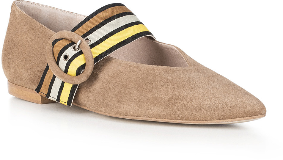 Wittchen Baleriny skórzane z tasiemką w paski 88-D-153-9