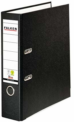FALKEN Falken PP-Color segregator dźwigniowy A4 szeroki 8 cm czarny. Wyprodukowano w Niemczech. Teczka wegańska Segregator Wegański Vegan Segregator szczelinowy Segregator z mechanizmem 09984089