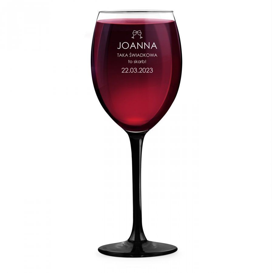 Murrano Kieliszek grawerowany do wina z czarną nóżką onyx dla świadkowej jako SKI-ONYX-010