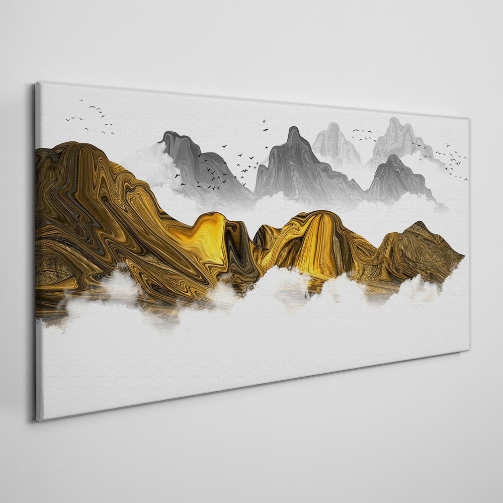 PL Coloray Obraz na Płótnie Abstrakcja Góry Mgła Ptaki 100x50cm