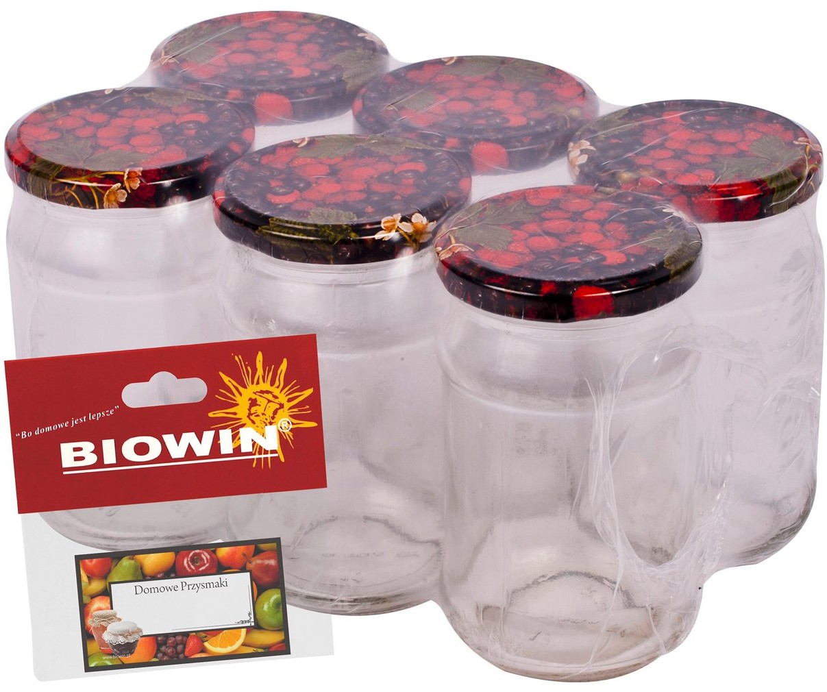 Biowin Słój, kolorowa zakrętka, etykiety, 300 ml 6 sztuk