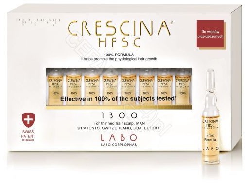 Labo Cosprop Crescina Hfsc 100% Re-Growth 1300 zaawansowana faza przerzedzenia włosów dla mężczyzn x 20 amp produkt dostępny na zamówienie czas oczekiwania 3-5 dni roboczych