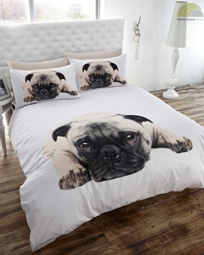 Pug Mops Photo Print zestaw pościeli, biały, rozmiar king size 12393475