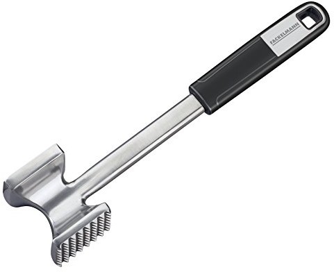 FACKELMANN Fleischklopfer 26 cm Sense, Funktionsteil aus Aluminium und Zwei verschiedenen Klopfflächen, Fleischhammer mit rutschfestem Soft-Touch-Griff (Farbe: Silber/Schwarz), Menge: 1 Stück