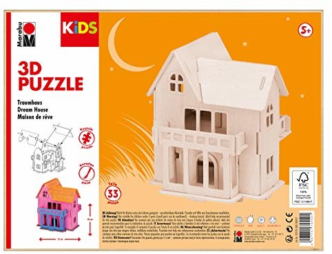 Marabu Marabu 31700000012 - KiDS 3D drewniane puzzle wymarzony, z 33 elementami puzzli z drewna z certyfikatem FSC, rozmiar ok. 16 x 20 cm, prosta technika wtykowa, do indywidualnego malowania i tworzenia 0317000000012