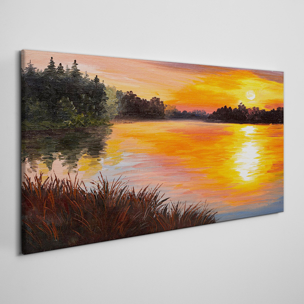 PL Coloray Obraz Canvas jezioro las zachód słońca 100x50cm