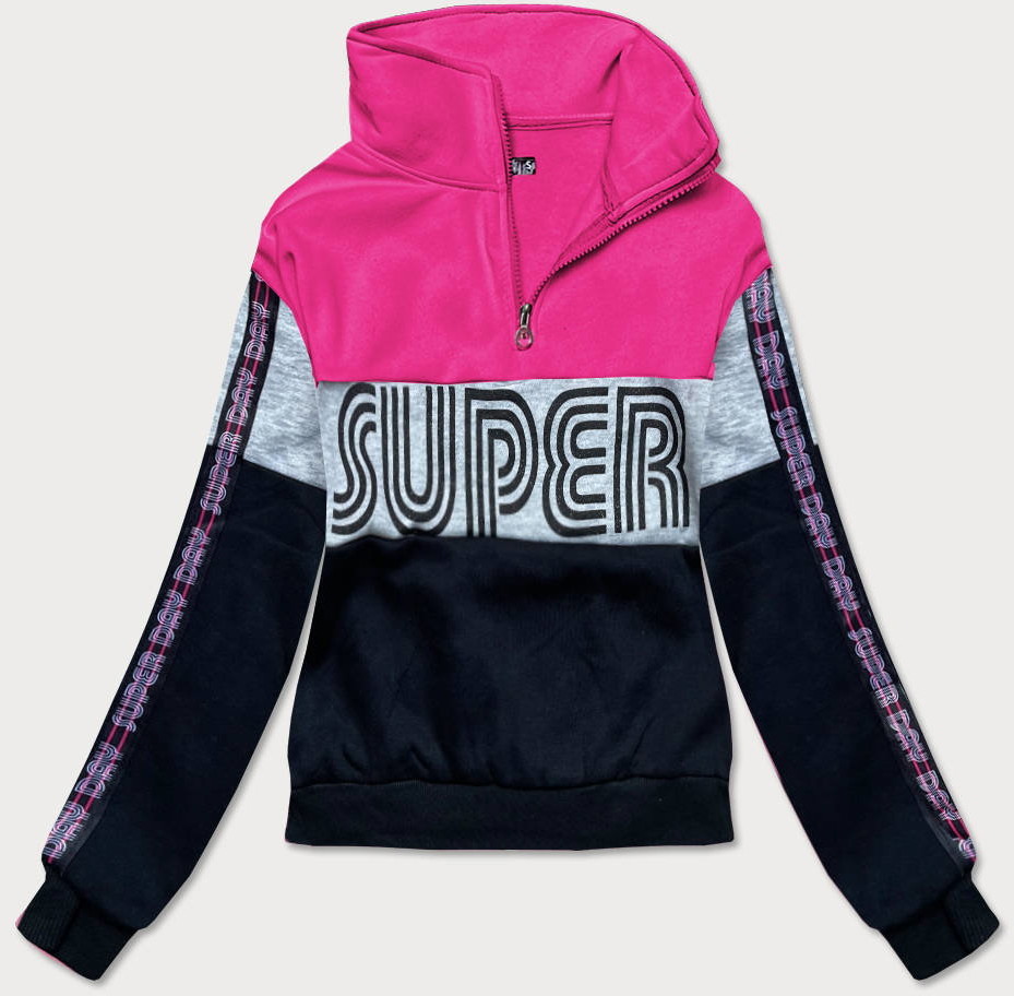 J.STYLE BLUZA SPORTOWA DAMSKA Z ROZPINANĄ STÓJKĄ RÓŻOWO-SZARA (26019) - J.STYLE