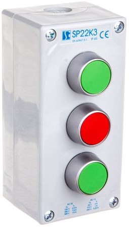 Spamel Spółdzielnia Inwalidów Kaseta sterownicza 3-otworowa 2xzielony/czerwony 2Z 1R IP65 1x membrana M20 szara SP22K3\02-2