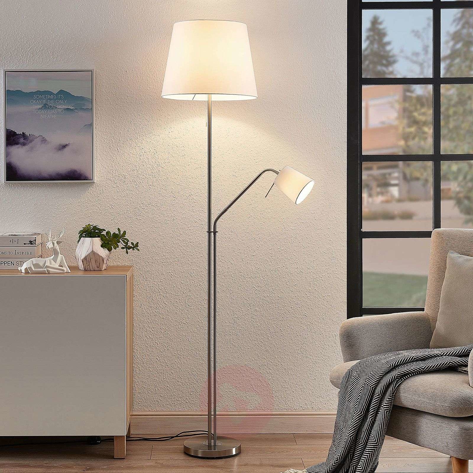 Lindby Nantwin lampa podłogowa, tekstylna, biała