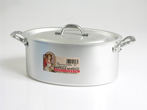 Pentole Agnelli Rondel pentole agnelli, owalna, 2 uchwyty i pokrywę, aluminium, satynowana powierzchnia, kolor srebrny, srebrny/czarny, 36 cm FAMA2636
