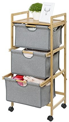 Wenko WENKO domowych wózek z 3 szufladami bahari pranie, wózek, bambus, brązowa, 34 x 44 x 96 cm 62213100