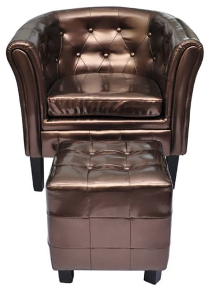 vidaXL Fotel w stylu chesterfield+podnóżek, złoty brąz