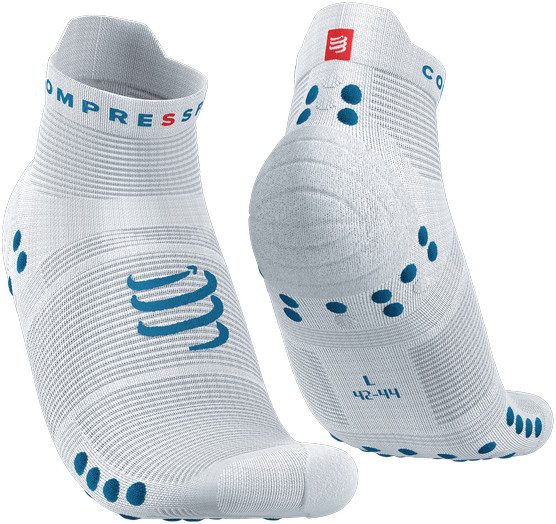 Compressport Skarpetki do biegania krótkie ProRacing Socks V4 biało-niebieskie