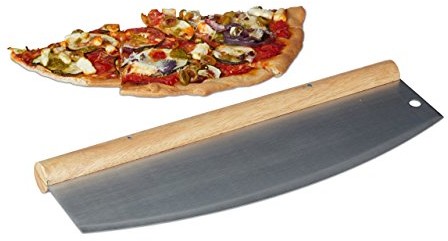 Relaxdays Pizza ważenia, stal nierdzewna nóż do pizzy noży z drewnianym uchwytem,   1 ostrze z pokrowcem ochronnym, wys. x szer.: 12 x 35 cm, srebrny