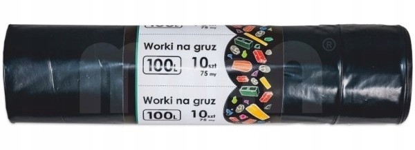 Worki na gruz, czarne, mocne 100l 10szt 75my