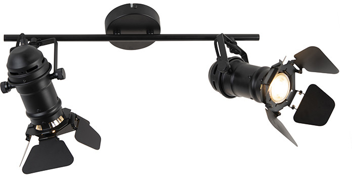 QAZQA Reflektor przemysłowy czarny 2-punktowy z zaworami - Film