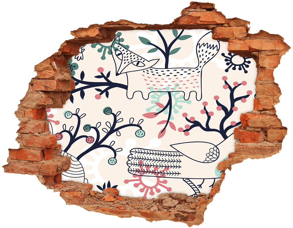 Wallmuralia.pl Dziura 3d fototapeta naklejka Zwierzęta i kwiaty