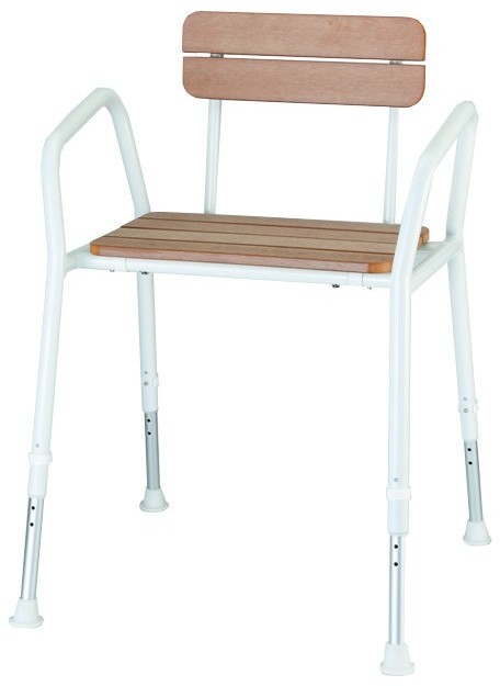 PDS CARE Drewniane krzesło prysznicowe z oparciem i uchwytami PLS055