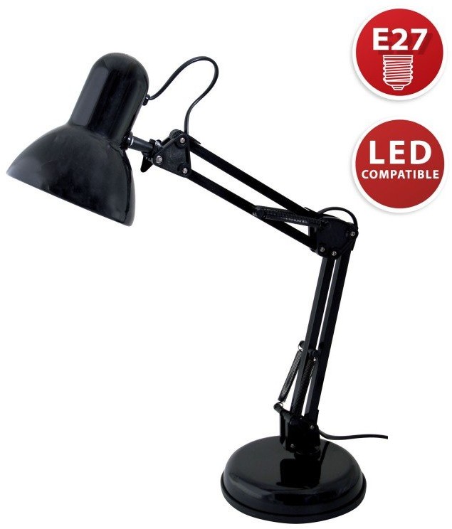 Velamp Lampka biurkowa Velamp TL1207-N czarna elegancki minimalistyczny nowoczesny design wyposażona w ramię przegubowe idealna do nauki i czytania TL1207-N