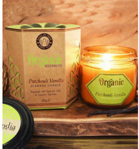Song Of India Świeca sojowa z olejkiem eterycznym Patchouli Vanilla 200 g. Organic Goodness