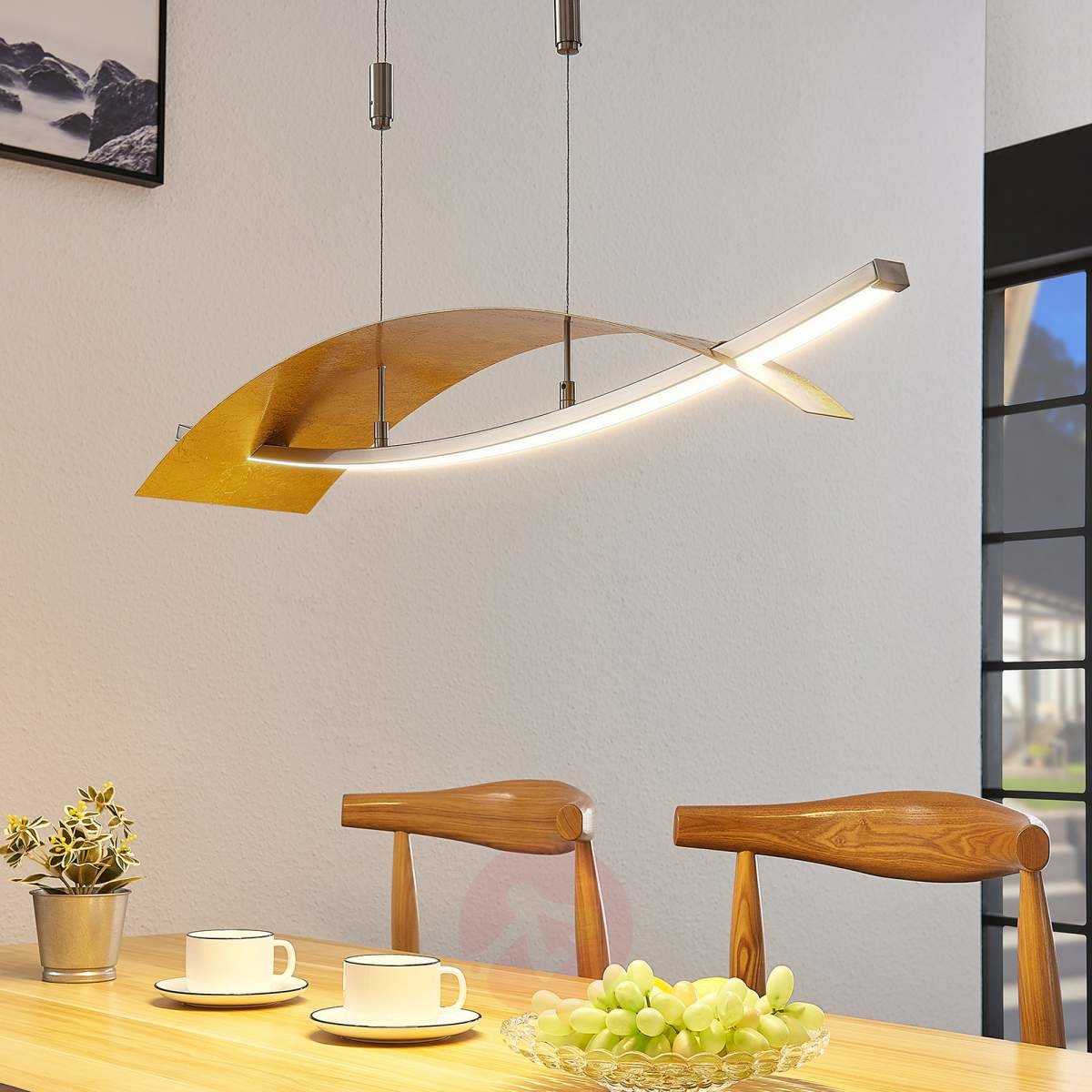 Lampenwelt COM Lampa wisząca LED Marija, pozioma osłona, złota