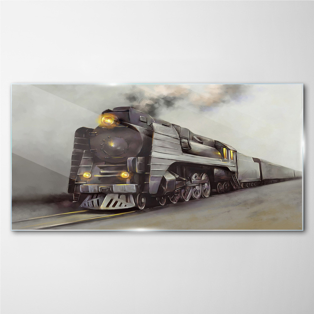 PL Coloray Obraz na Szkle pociąg dym mgła szyny 100x50cm
