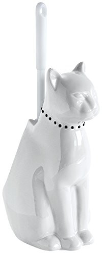 GELCO Gelco 707363 pojemnik na szczotkę do WC, motyw zwierzęcy: kot, ceramika i tworzywo sztuczne, onyks/biały, 17 x 28 x 29 cm (706206)