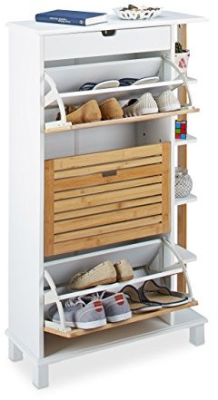 Relaxdays szafka na buty do 12 par butów, szafka na buty z szufladą i pokrywą na zawiasach, regał na buty z drewna bambusa, biały 10020973