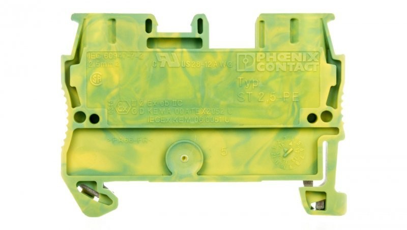Phoenix Contact Złączka szynowa ochrona 2-przewodowa 0,08-4mm2 zielono-żółta ST-2,5 PE 3031238 3031238