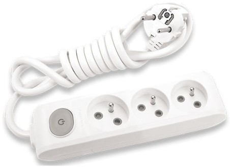 HBF Viko Panasonic 3 gniazda z uziemieniem przesłonami styków i wyłącznikiem 3x1,5mm2 2m Panasonic X-tendia WLTA0632-2WH